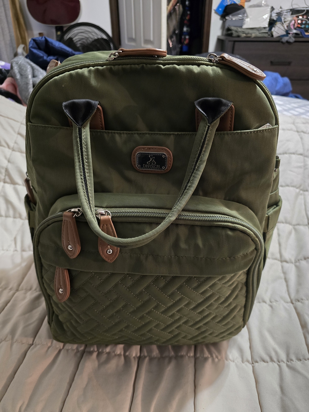Olive Green Quilted Backpack - Unbranded